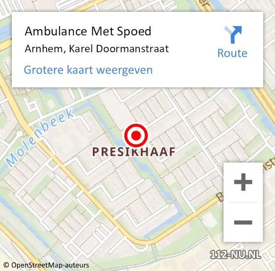 Locatie op kaart van de 112 melding: Ambulance Met Spoed Naar Arnhem, Karel Doormanstraat op 31 januari 2023 02:51