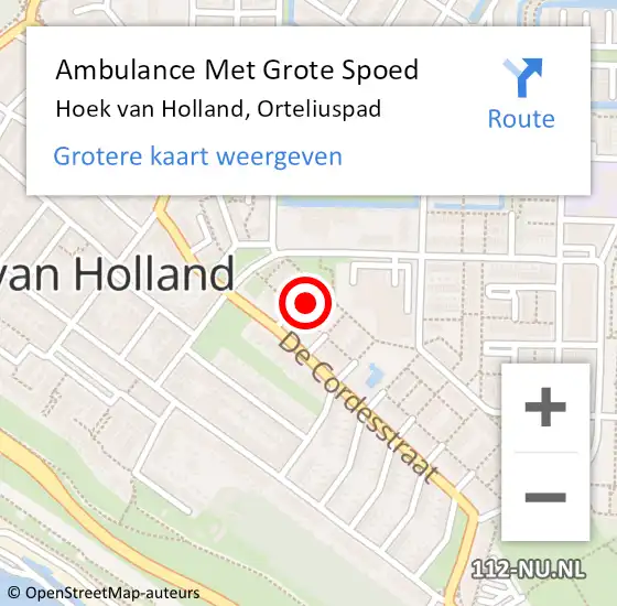 Locatie op kaart van de 112 melding: Ambulance Met Grote Spoed Naar Hoek van Holland, Orteliuspad op 31 januari 2023 04:26