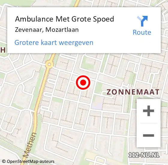 Locatie op kaart van de 112 melding: Ambulance Met Grote Spoed Naar Zevenaar, Mozartlaan op 31 januari 2023 09:09