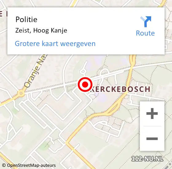 Locatie op kaart van de 112 melding: Politie Zeist, Hoog Kanje op 31 januari 2023 13:52