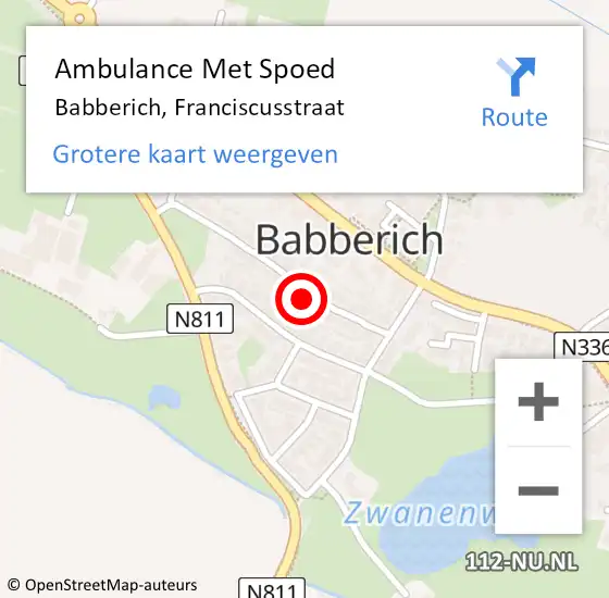 Locatie op kaart van de 112 melding: Ambulance Met Spoed Naar Babberich, Franciscusstraat op 31 januari 2023 15:17