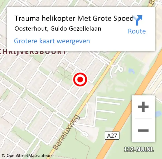 Locatie op kaart van de 112 melding: Trauma helikopter Met Grote Spoed Naar Oosterhout, Guido Gezellelaan op 31 januari 2023 15:31