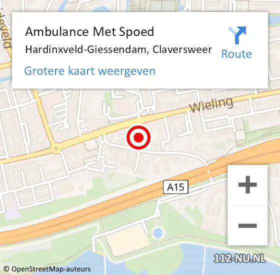 Locatie op kaart van de 112 melding: Ambulance Met Spoed Naar Hardinxveld-Giessendam, Claversweer op 31 januari 2023 15:35