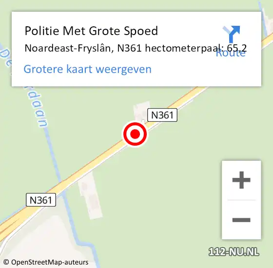 Locatie op kaart van de 112 melding: Politie Met Grote Spoed Naar Noardeast-Fryslân, N361 hectometerpaal: 65,2 op 31 januari 2023 17:08