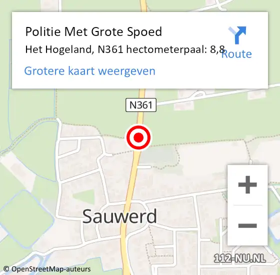 Locatie op kaart van de 112 melding: Politie Met Grote Spoed Naar Het Hogeland, N361 hectometerpaal: 8,8 op 31 januari 2023 18:50