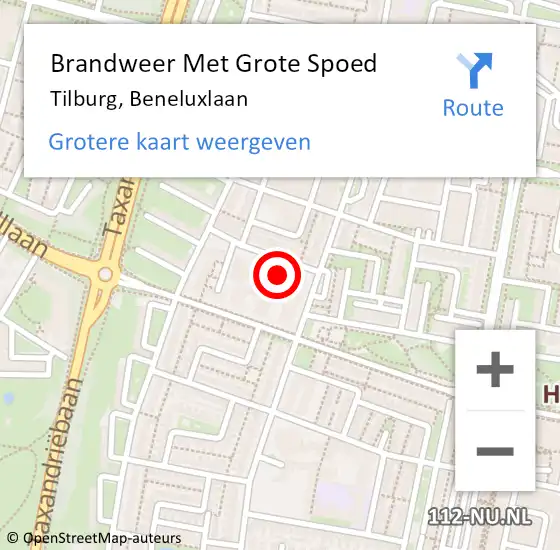Locatie op kaart van de 112 melding: Brandweer Met Grote Spoed Naar Tilburg, Beneluxlaan op 31 januari 2023 20:19