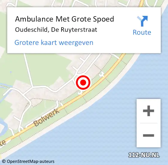 Locatie op kaart van de 112 melding: Ambulance Met Grote Spoed Naar Oudeschild, De Ruyterstraat op 31 januari 2023 22:19