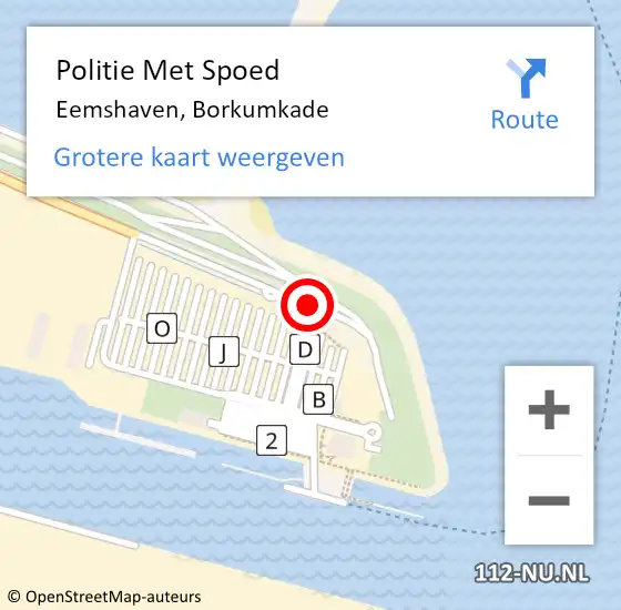Locatie op kaart van de 112 melding: Politie Met Spoed Naar Eemshaven, Borkumkade op 1 februari 2023 11:56
