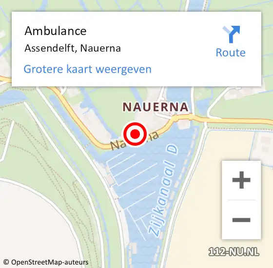 Locatie op kaart van de 112 melding: Ambulance Assendelft, Nauerna op 1 februari 2023 11:57