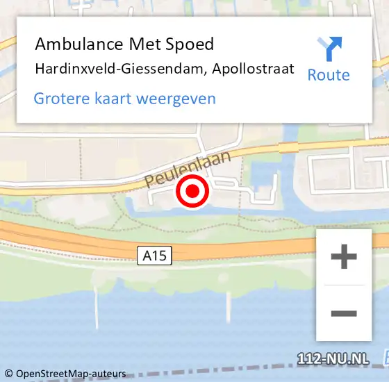 Locatie op kaart van de 112 melding: Ambulance Met Spoed Naar Hardinxveld-Giessendam, Apollostraat op 1 februari 2023 12:50