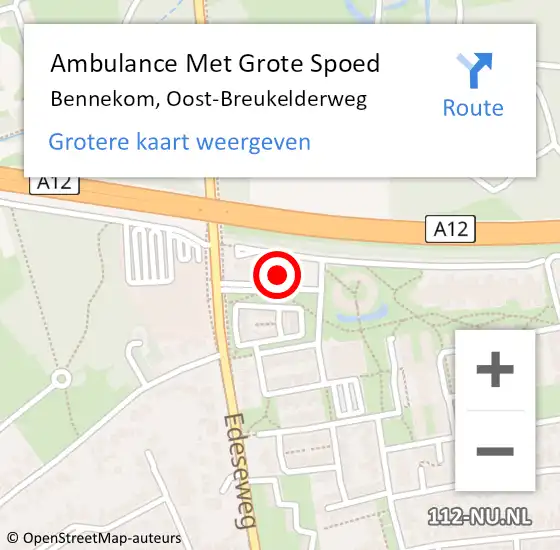 Locatie op kaart van de 112 melding: Ambulance Met Grote Spoed Naar Bennekom, Oost-Breukelderweg op 1 februari 2023 13:21