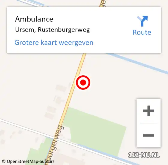 Locatie op kaart van de 112 melding: Ambulance Ursem, Rustenburgerweg op 1 februari 2023 14:19