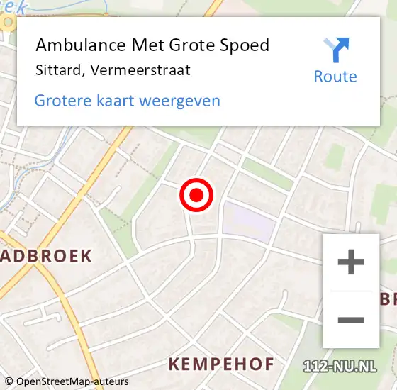 Locatie op kaart van de 112 melding: Ambulance Met Grote Spoed Naar Sittard, Vermeerstraat op 1 februari 2023 14:55