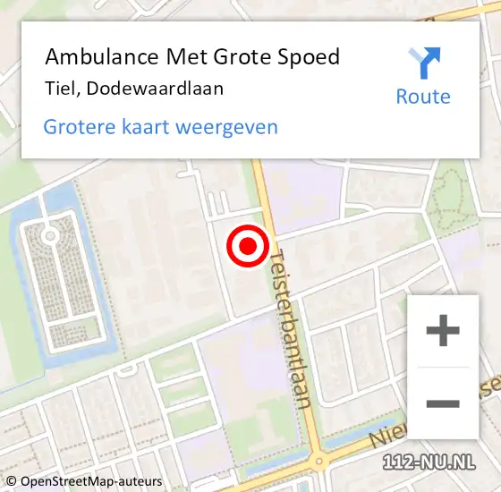 Locatie op kaart van de 112 melding: Ambulance Met Grote Spoed Naar Tiel, Dodewaardlaan op 1 februari 2023 16:41