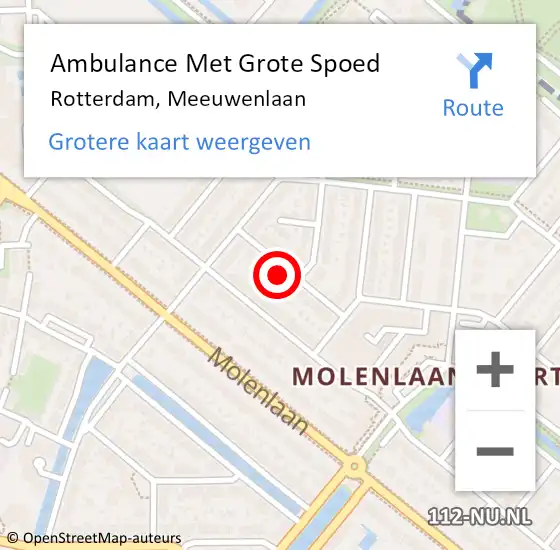 Locatie op kaart van de 112 melding: Ambulance Met Grote Spoed Naar Rotterdam, Meeuwenlaan op 1 februari 2023 18:43