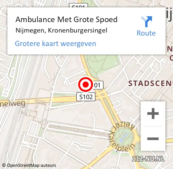 Locatie op kaart van de 112 melding: Ambulance Met Grote Spoed Naar Nijmegen, Kronenburgersingel op 2 februari 2023 00:20