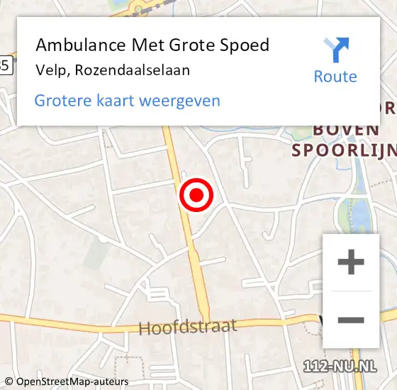 Locatie op kaart van de 112 melding: Ambulance Met Grote Spoed Naar Velp, Rozendaalselaan op 2 februari 2023 06:13