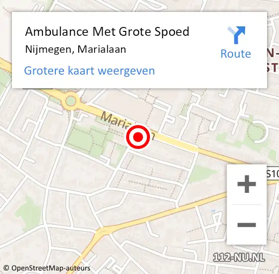 Locatie op kaart van de 112 melding: Ambulance Met Grote Spoed Naar Nijmegen, Marialaan op 2 februari 2023 10:41