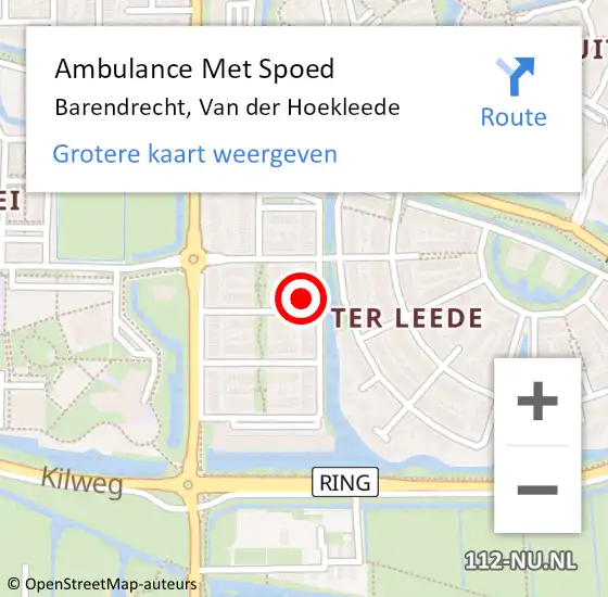 Locatie op kaart van de 112 melding: Ambulance Met Spoed Naar Barendrecht, Van der Hoekleede op 2 februari 2023 12:25