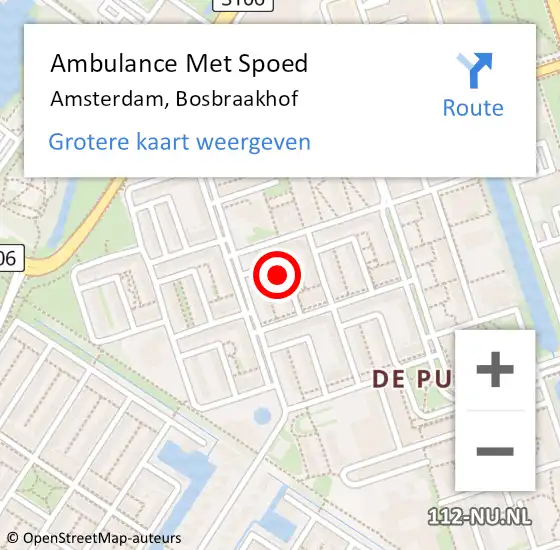 Locatie op kaart van de 112 melding: Ambulance Met Spoed Naar Amsterdam, Bosbraakhof op 2 februari 2023 15:06