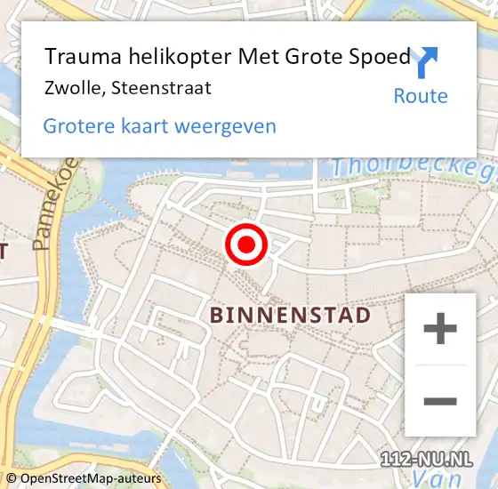 Locatie op kaart van de 112 melding: Trauma helikopter Met Grote Spoed Naar Zwolle, Steenstraat op 2 februari 2023 15:33