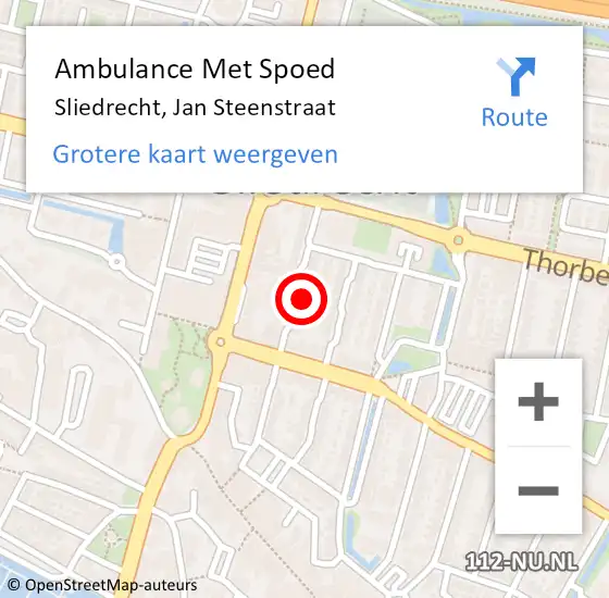 Locatie op kaart van de 112 melding: Ambulance Met Spoed Naar Sliedrecht, Jan Steenstraat op 2 februari 2023 15:54