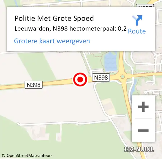 Locatie op kaart van de 112 melding: Politie Met Grote Spoed Naar Leeuwarden, N398 hectometerpaal: 0,2 op 2 februari 2023 17:07