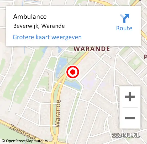 Locatie op kaart van de 112 melding: Ambulance Beverwijk, Warande op 2 februari 2023 17:15