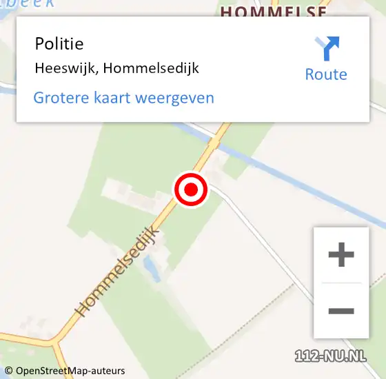 Locatie op kaart van de 112 melding: Politie Heeswijk, Hommelsedijk op 2 februari 2023 17:31