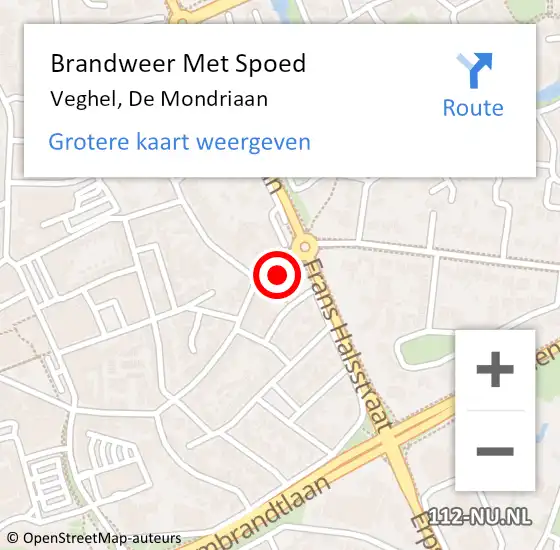 Locatie op kaart van de 112 melding: Brandweer Met Spoed Naar Veghel, De Mondriaan op 2 februari 2023 19:48