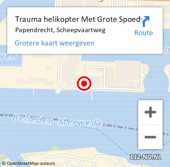 Locatie op kaart van de 112 melding: Trauma helikopter Met Grote Spoed Naar Papendrecht, Scheepvaartweg op 2 februari 2023 20:10