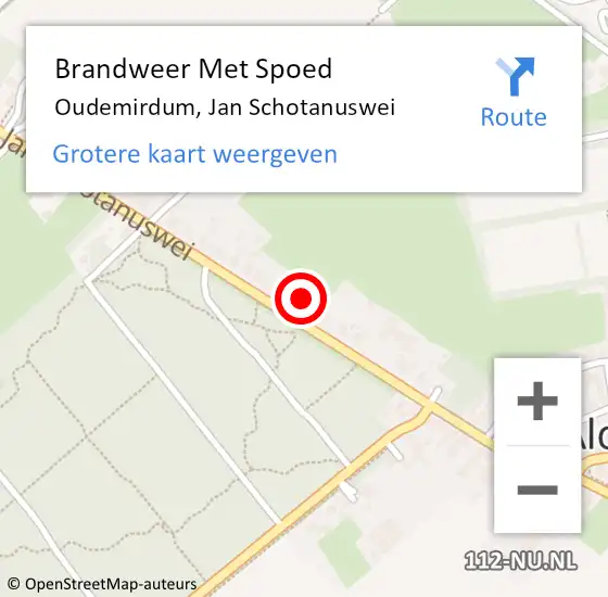 Locatie op kaart van de 112 melding: Brandweer Met Spoed Naar Oudemirdum, Jan Schotanuswei op 2 februari 2023 21:46