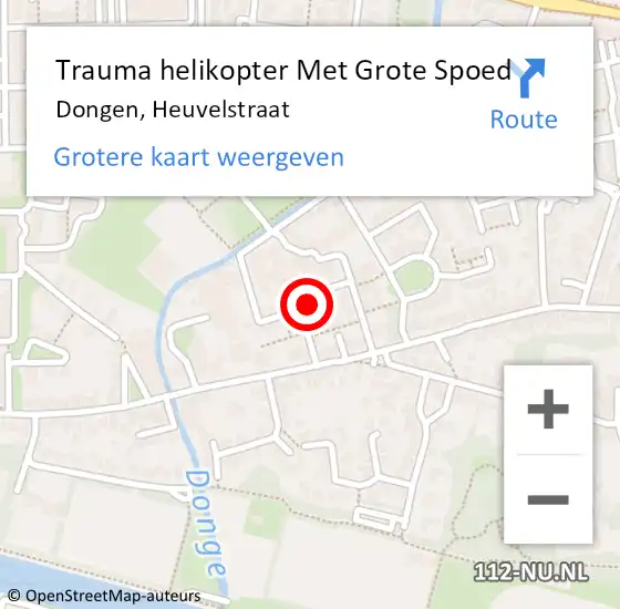 Locatie op kaart van de 112 melding: Trauma helikopter Met Grote Spoed Naar Dongen, Heuvelstraat op 2 februari 2023 22:10