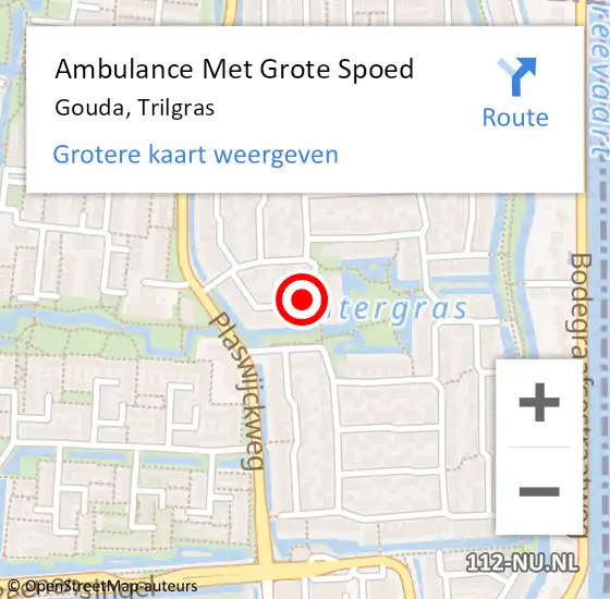 Locatie op kaart van de 112 melding: Ambulance Met Grote Spoed Naar Gouda, Trilgras op 3 februari 2023 06:28