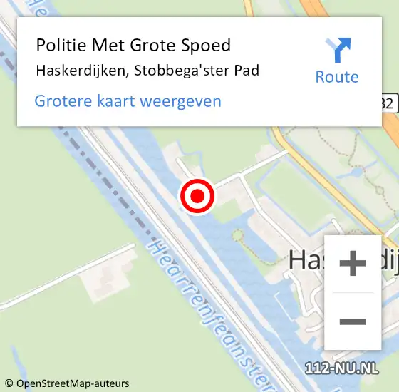 Locatie op kaart van de 112 melding: Politie Met Grote Spoed Naar Haskerdijken, Stobbega'ster Pad op 3 februari 2023 07:17