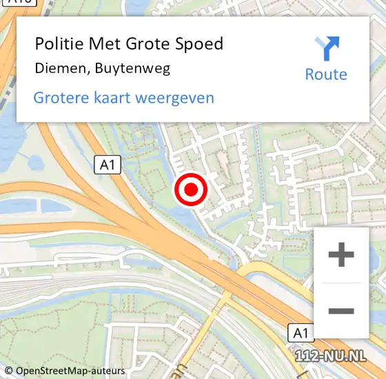 Locatie op kaart van de 112 melding: Politie Met Grote Spoed Naar Diemen, Buytenweg op 3 februari 2023 07:24