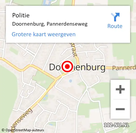 Locatie op kaart van de 112 melding: Politie Doornenburg, Pannerdenseweg op 3 februari 2023 09:02