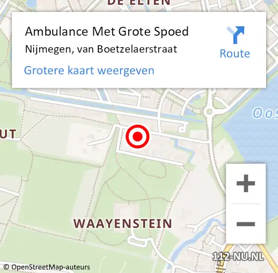 Locatie op kaart van de 112 melding: Ambulance Met Grote Spoed Naar Nijmegen, van Boetzelaerstraat op 3 februari 2023 12:22