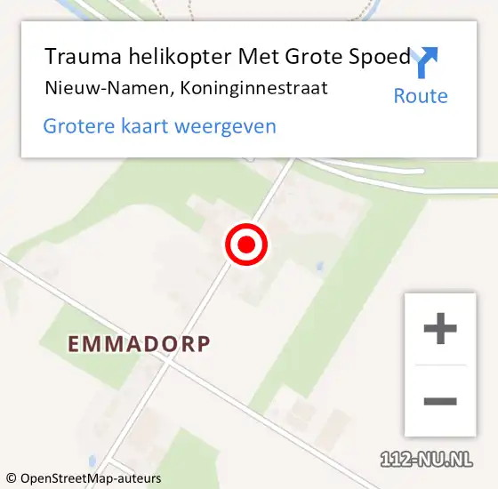 Locatie op kaart van de 112 melding: Trauma helikopter Met Grote Spoed Naar Nieuw-Namen, Koninginnestraat op 3 februari 2023 13:17