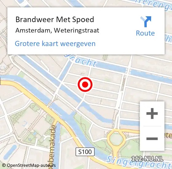 Locatie op kaart van de 112 melding: Brandweer Met Spoed Naar Amsterdam, Weteringstraat op 3 februari 2023 13:20