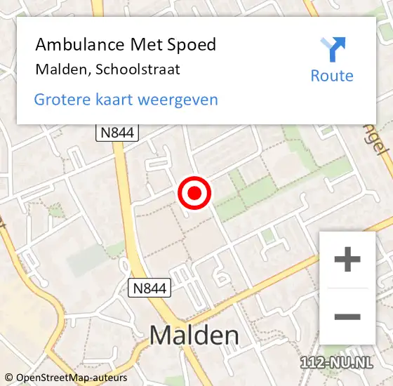 Locatie op kaart van de 112 melding: Ambulance Met Spoed Naar Malden, Schoolstraat op 3 februari 2023 13:22