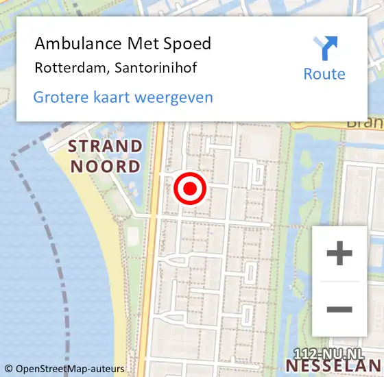 Locatie op kaart van de 112 melding: Ambulance Met Spoed Naar Rotterdam, Santorinihof op 3 februari 2023 13:23