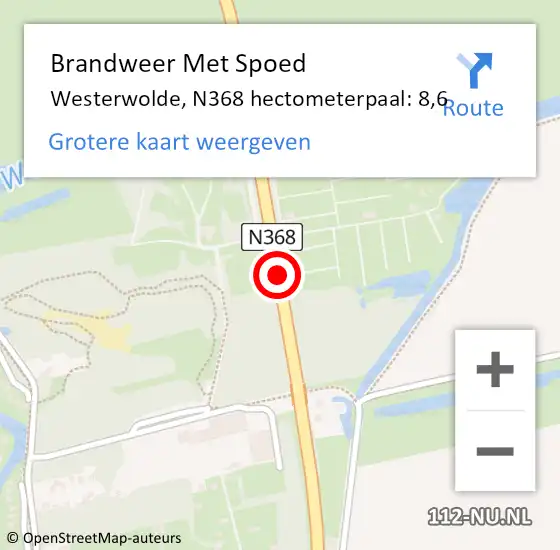 Locatie op kaart van de 112 melding: Brandweer Met Spoed Naar Westerwolde, N368 hectometerpaal: 8,6 op 3 februari 2023 15:07