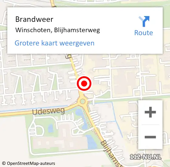 Locatie op kaart van de 112 melding: Brandweer Winschoten, Blijhamsterweg op 3 februari 2023 16:38