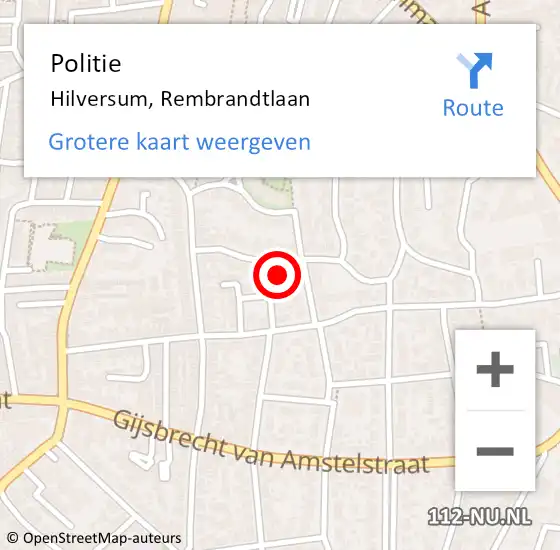 Locatie op kaart van de 112 melding: Politie Hilversum, Rembrandtlaan op 3 februari 2023 16:50