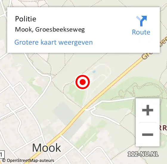 Locatie op kaart van de 112 melding: Politie Mook, Groesbeekseweg op 3 februari 2023 22:28