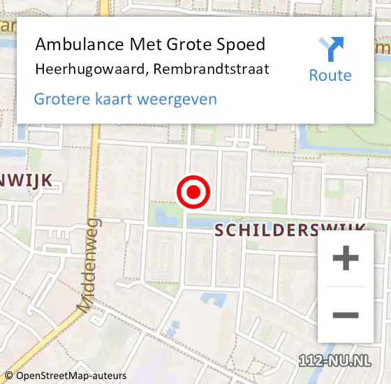 Locatie op kaart van de 112 melding: Ambulance Met Grote Spoed Naar Heerhugowaard, Rembrandtstraat op 4 februari 2023 03:04