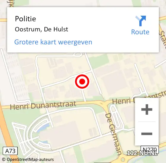 Locatie op kaart van de 112 melding: Politie Oostrum, De Hulst op 4 februari 2023 04:11