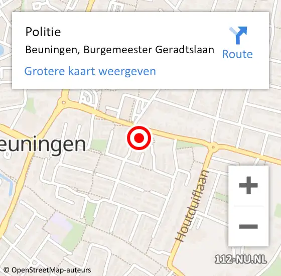 Locatie op kaart van de 112 melding: Politie Beuningen, Burgemeester Geradtslaan op 4 februari 2023 09:37