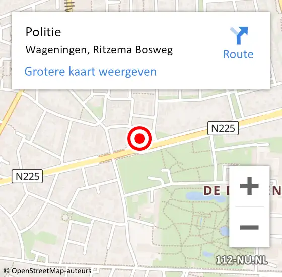 Locatie op kaart van de 112 melding: Politie Wageningen, Ritzema Bosweg op 4 februari 2023 09:49